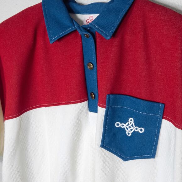 Graff Californiawear Colorblock Polo Red White Blue XL Nautical Preppy - Picture 3 of 8